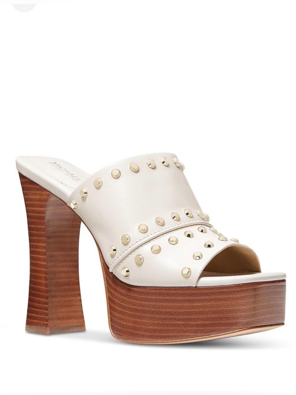 Michael Kors Jagger Platform Mule Leather Studs Light Cream Size 7.5